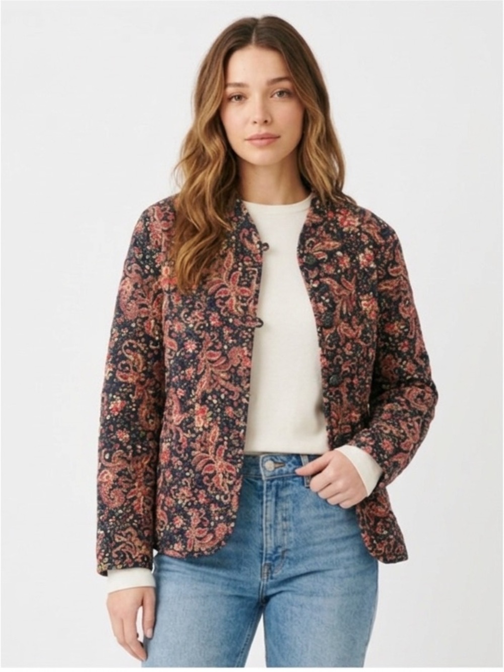Vintage Quilted Tapestry Jacket With Button Closure Size Small Boho Cottagecore